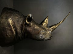 Hand patinated Metalized Rhino Head Wall Art Sculpture