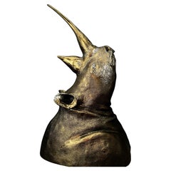 Hand patinated Metalized Rhino Head Wall Art Sculpture
