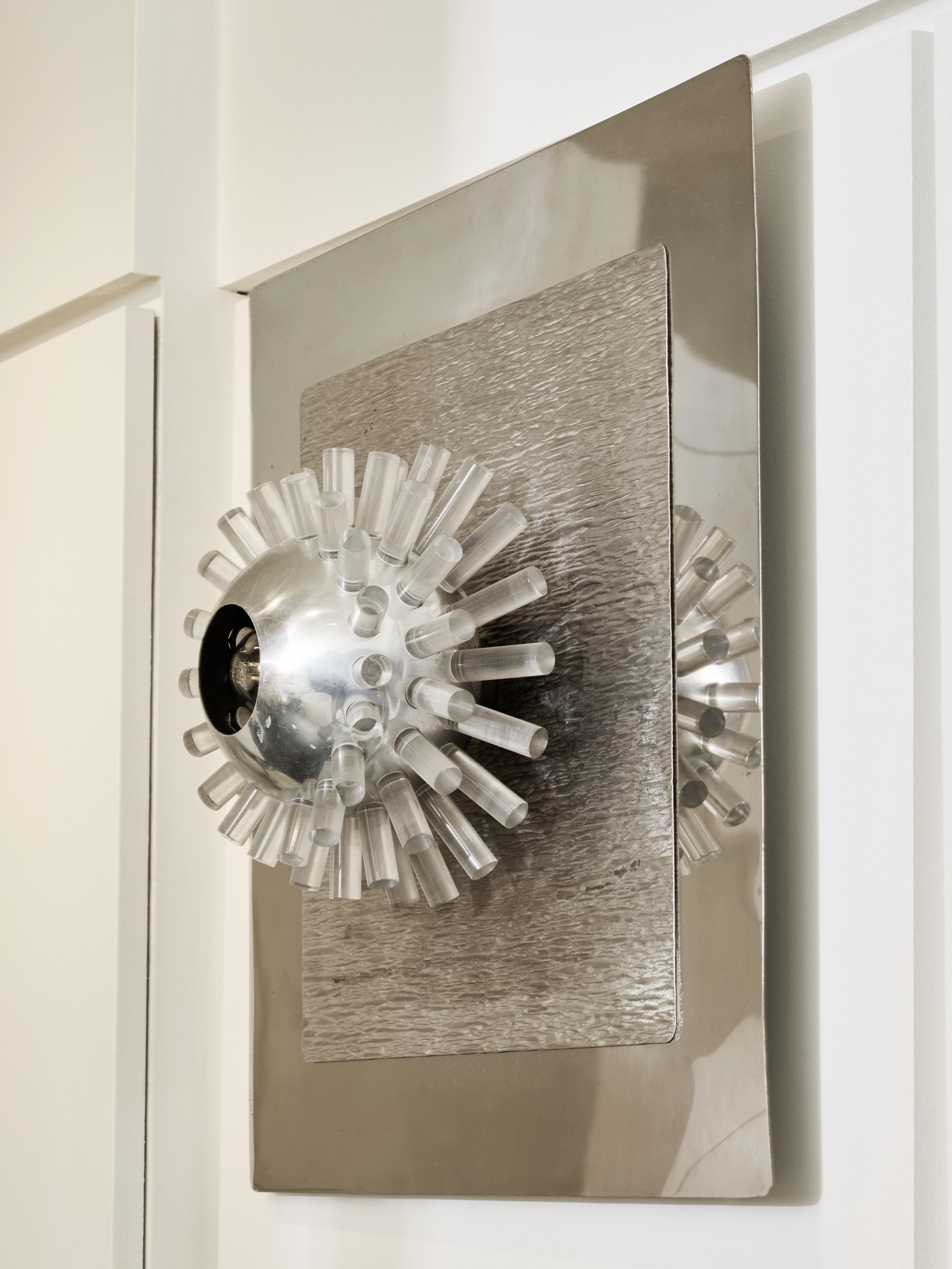 Italian Metall and PLexiglass Wall Sconces by Gaetano Missaglia For Sale