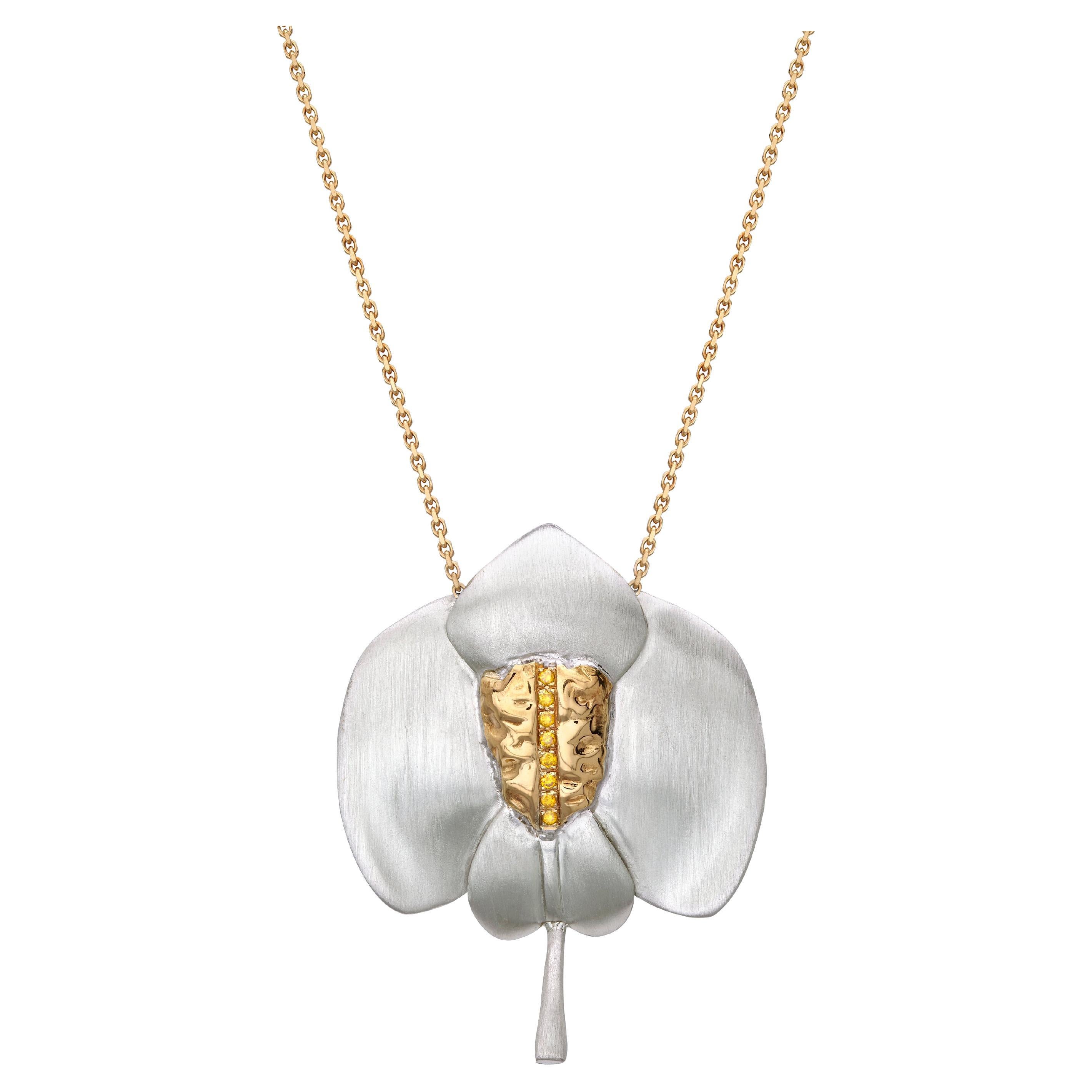 Metallaxis Artistic Necklace in Silver 925 and 18Kt Gold with Yellow Diamonds For Sale
