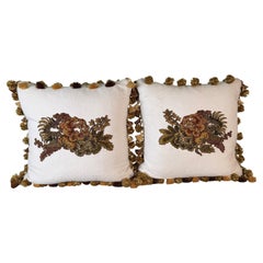Metallic and Chenille Floral Appliqued Linen Pillows by Melissa Levinson