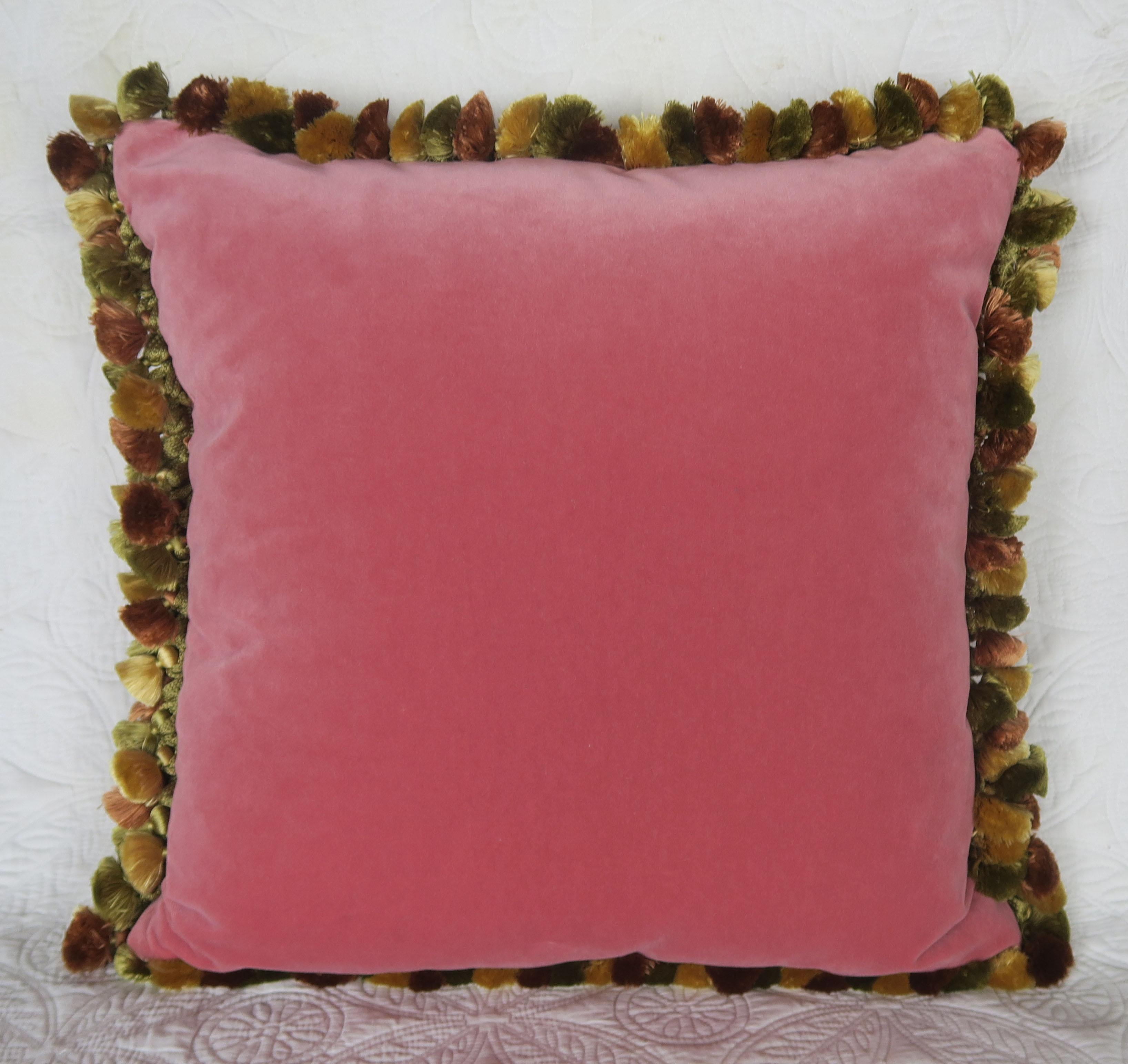 Rococo Metallic Appliqued Pink Velvet Pillow with Tassels by Melissa Levinson