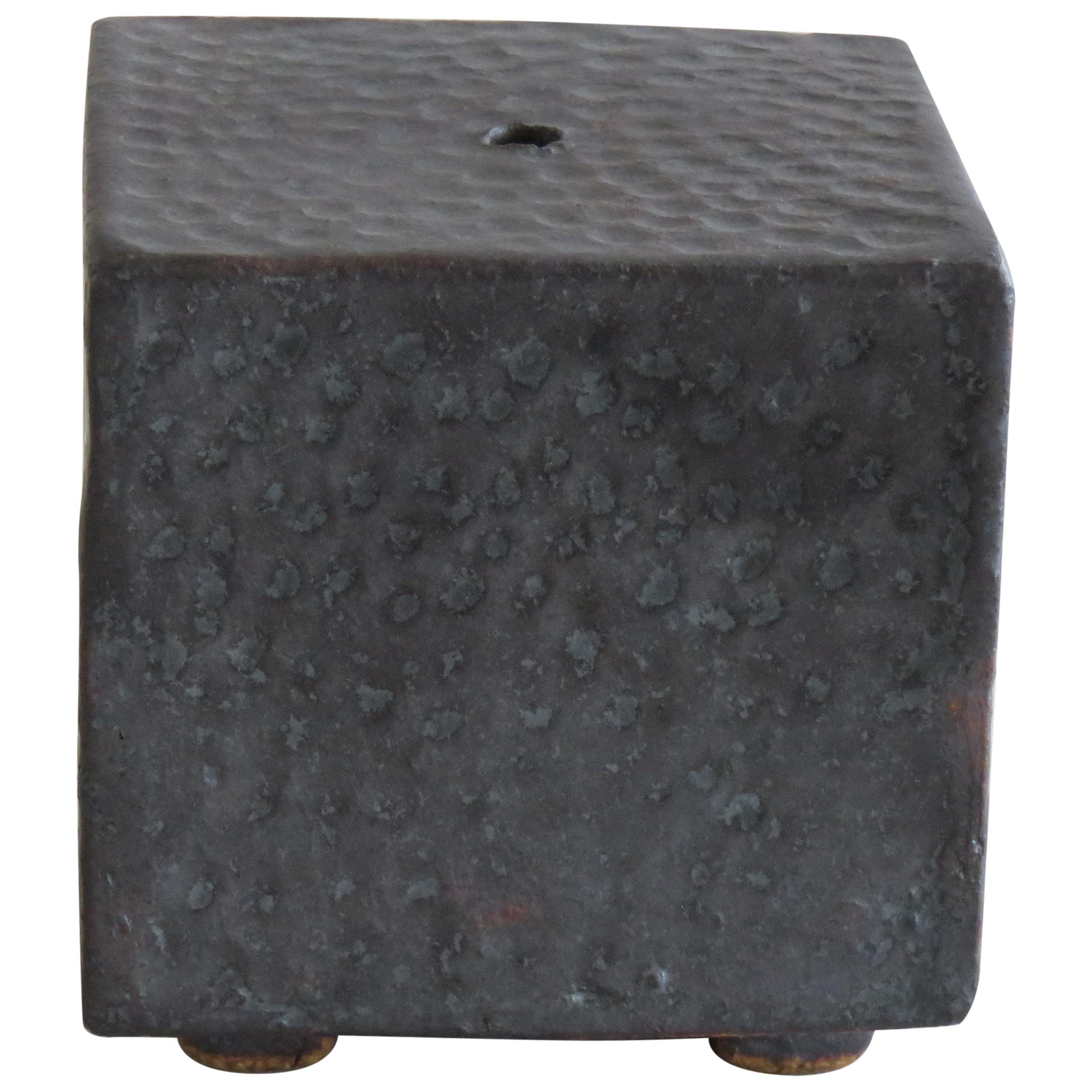 Small Ceramic Contemplation Cube, Mottled Surface in Metallic Black-Brown Glaze In New Condition In New York, NY