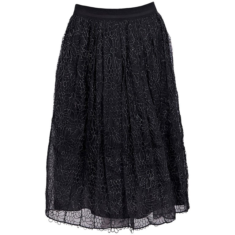 Metallic Black Brunello Cucinelli Floral Lace Skirt at 1stDibs