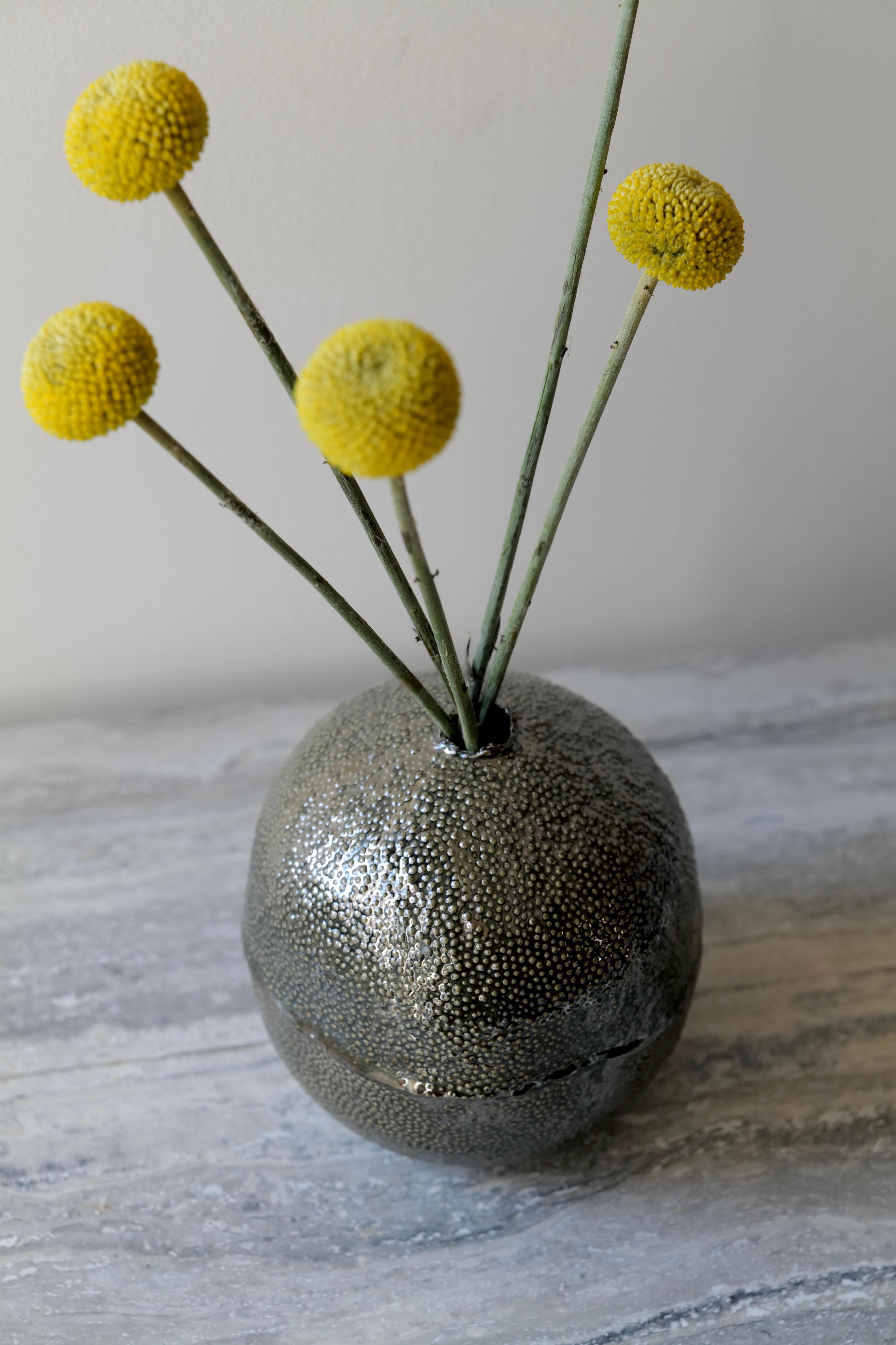 Contemporary Metallic Black Caviar Porcelain Vessel For Sale