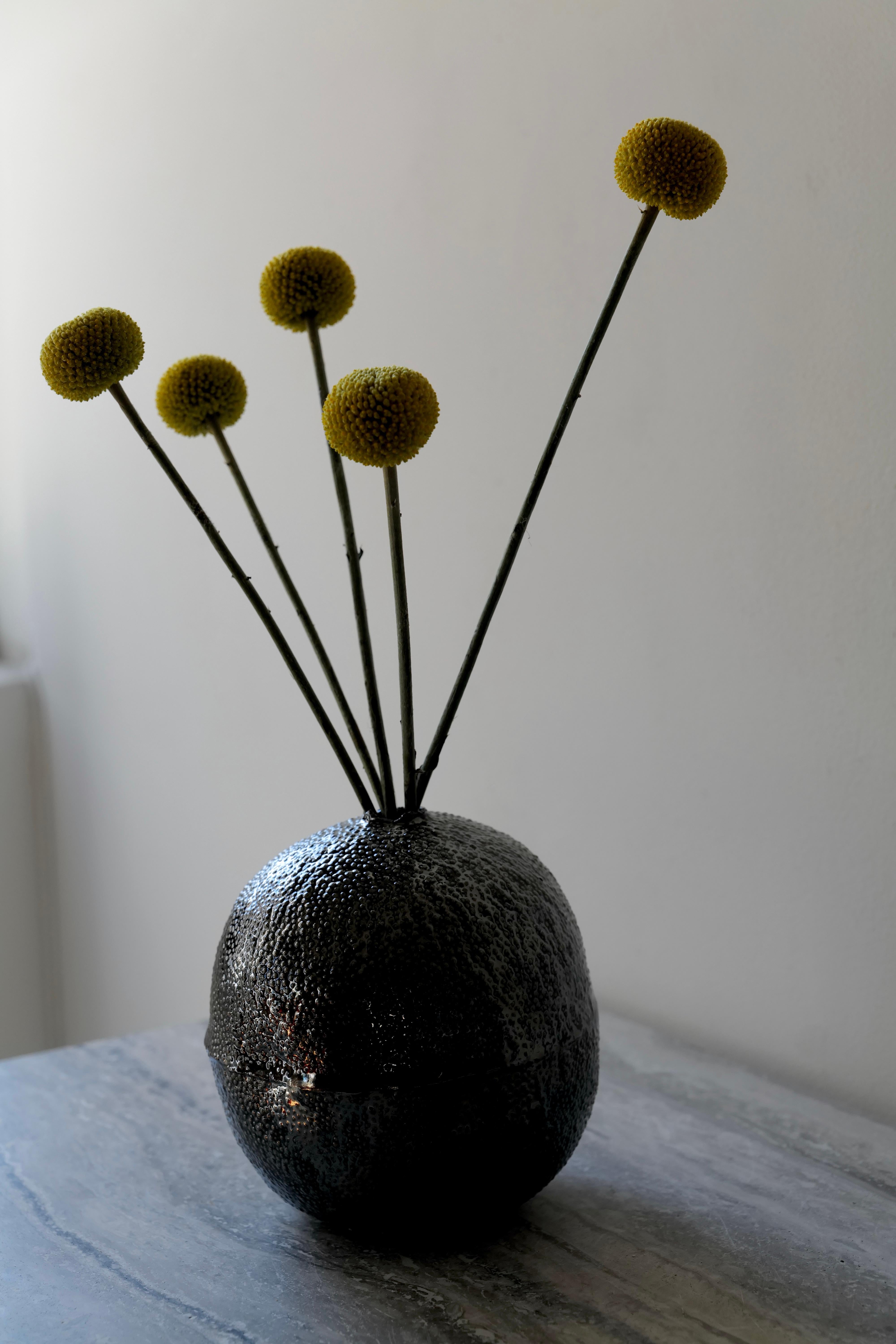 Metallic Black Caviar Porcelain Vessel For Sale 1