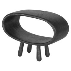 Metallic Black Ceramic Sculpture, Hollow Oval on 4 Legs, Hand Built