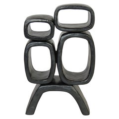 Metallic Black Hand-Built Ceramic Sculpture With 4 Rectangular Rings on Legs Metallic Black Hand-Built Ceramic Sculpture With 4 Rectangular Rings on Legs