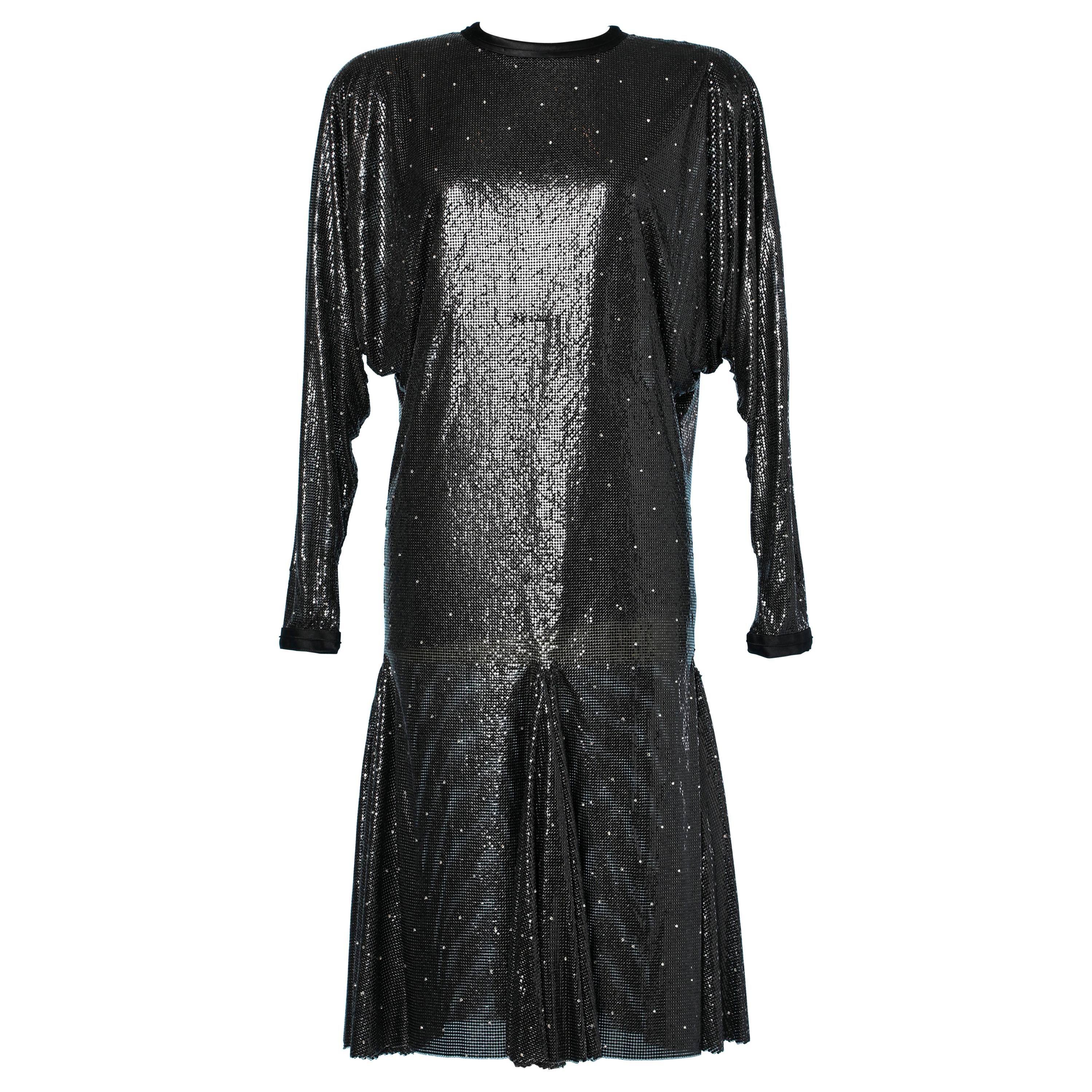 Metallic black mesh and strass dress Gianni Versace