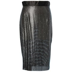 Jupe en maille noire métallisée et strass de Gianni Versace