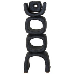 Metallic Black TOTEM, Stacked Rings on Curved Legs, Hand Built Ceramic Sculpture