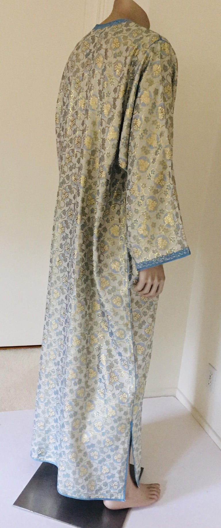 1960s Made in Greece Elaborate Metallic Gold Thread on Blue Caftan Dress