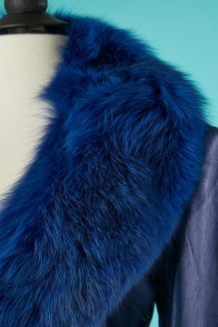 Metallic blue leather jacket with fox collar Michael Hoban North Beach Leather
