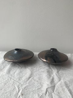 Jarrón de Cerámica Wabi-Sabi de Bronce Metálico Construido a Mano