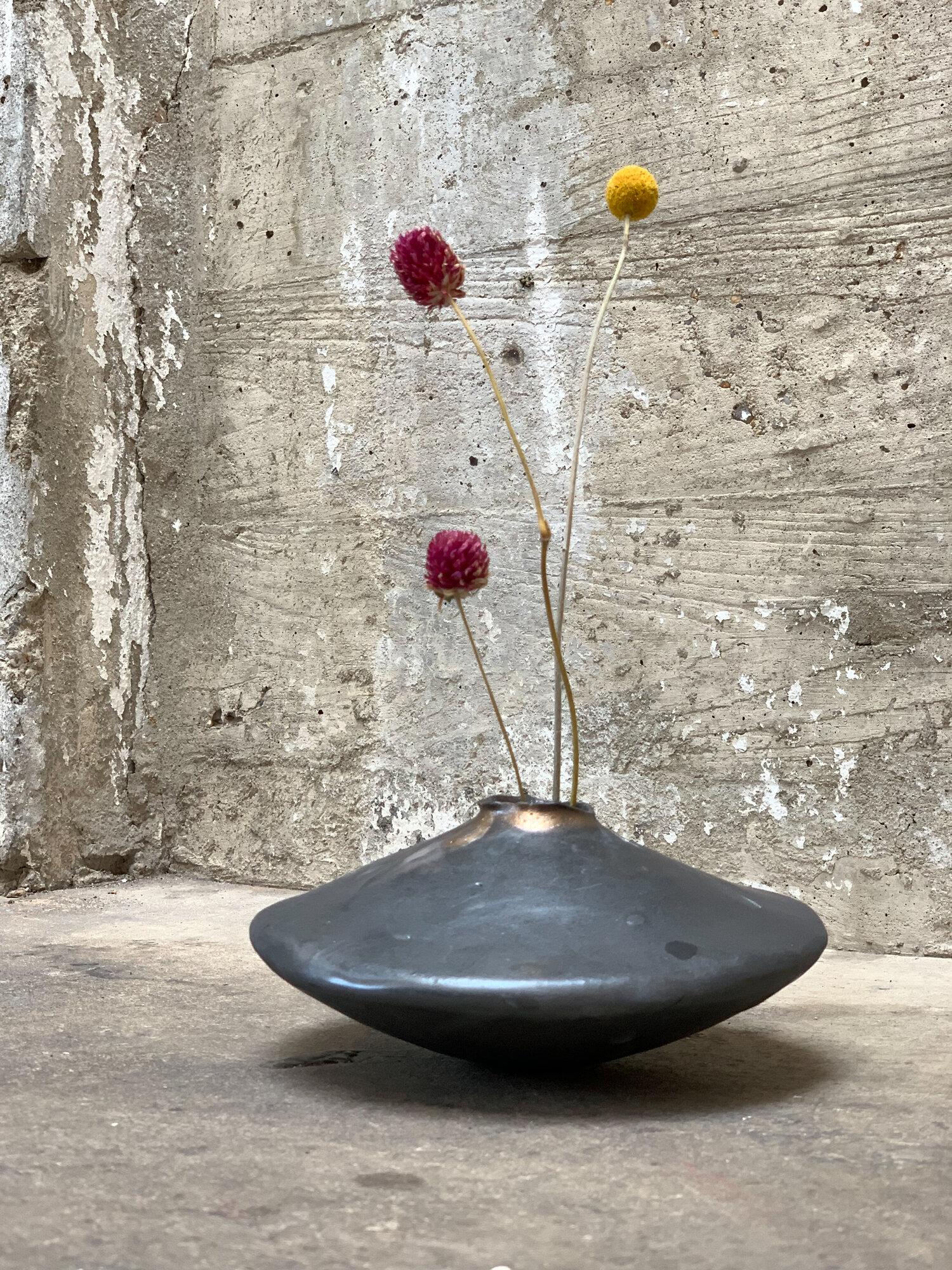 Organic Modern  Metallic Bronze Handbuilt Wabi-Sabi Ceramic Vase For Sale