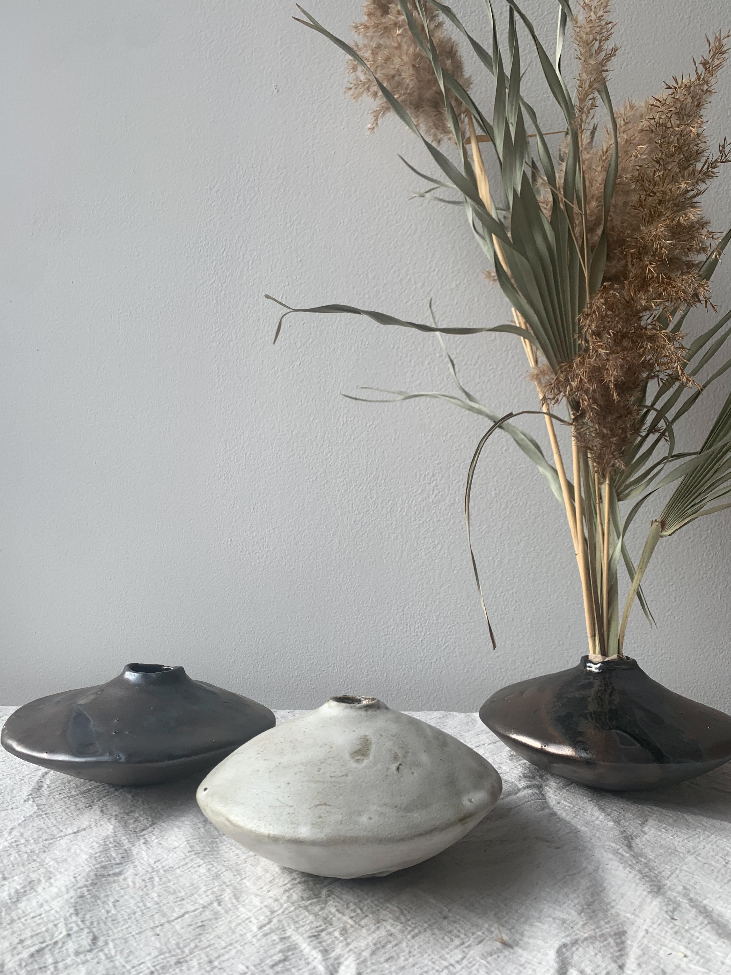 Glazed  Metallic Bronze Handbuilt Wabi-Sabi Ceramic Vase For Sale