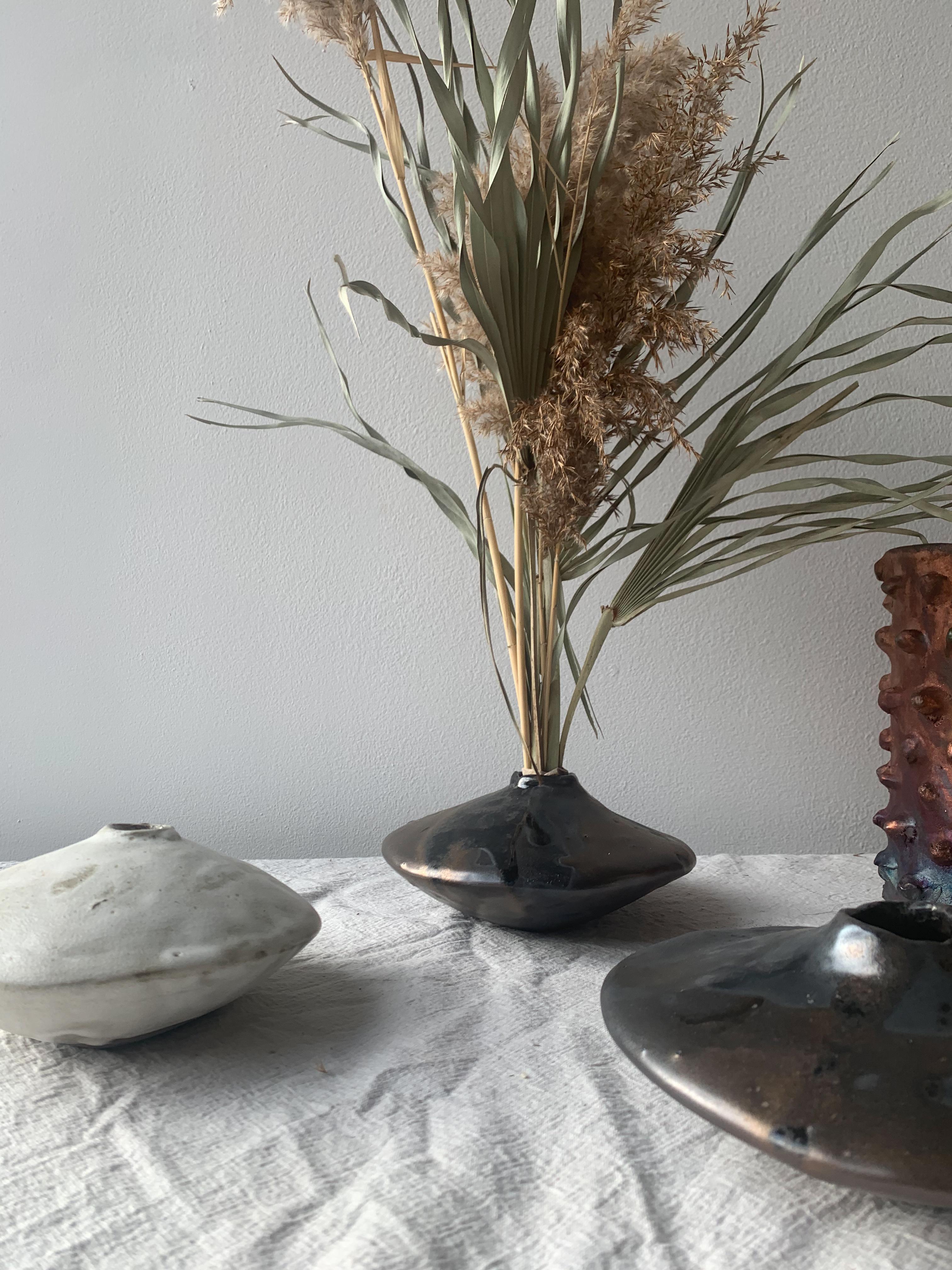  Metallic Bronze Handbuilt Wabi-Sabi Ceramic Vase In New Condition For Sale In Brooklyn, NY