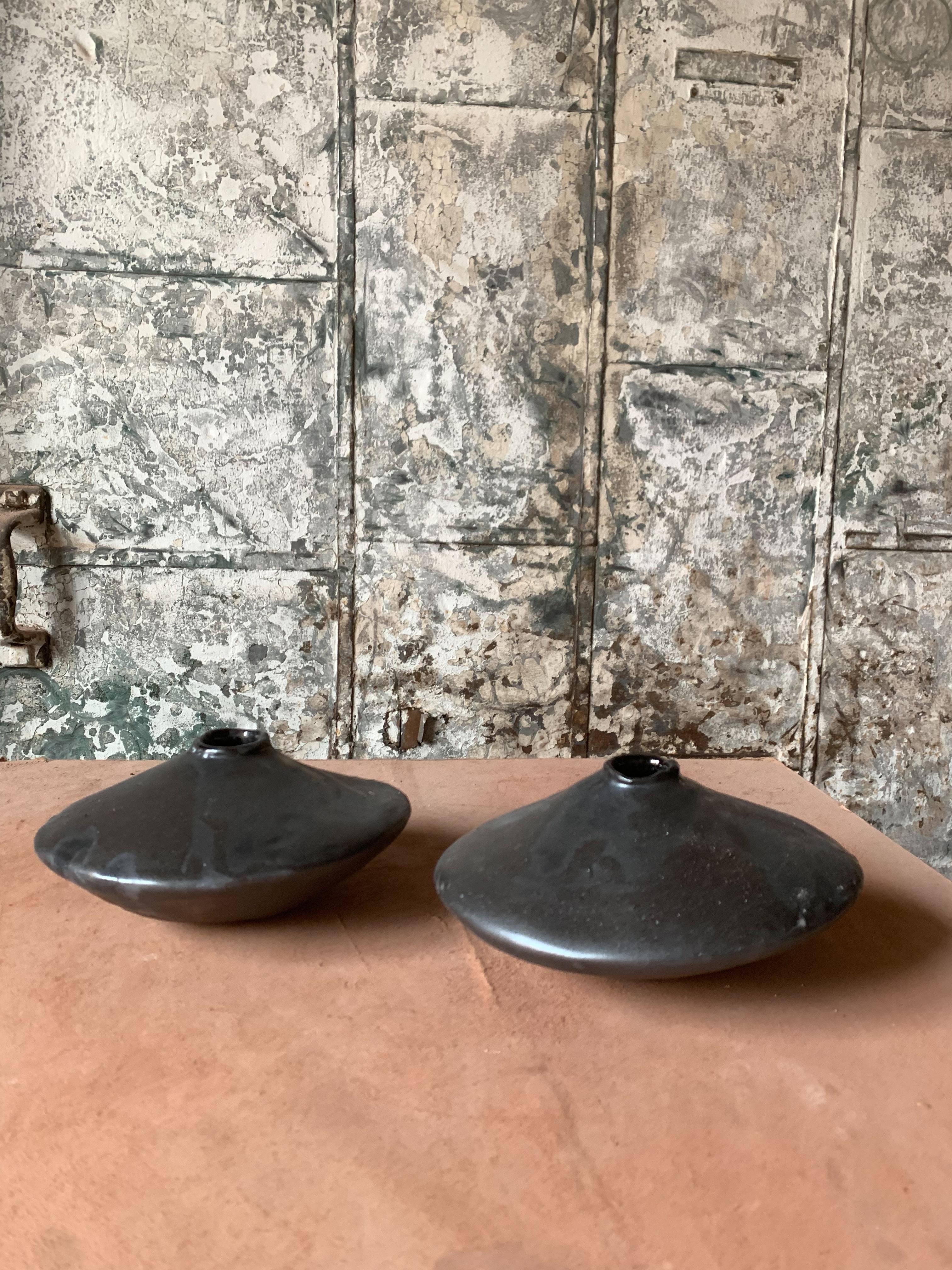 Contemporary  Metallic Bronze Handbuilt Wabi-Sabi Ceramic Vase For Sale