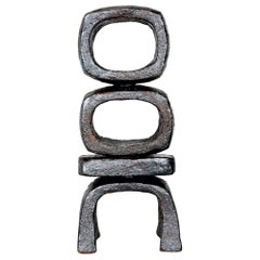 Metallic Brown/Black TOTEM, HandBuilt Ceramic Sculpture, 2 Stacked Rings on Legs