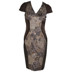 Metallic Brown Etro Floral Jacquard Sheath Dress