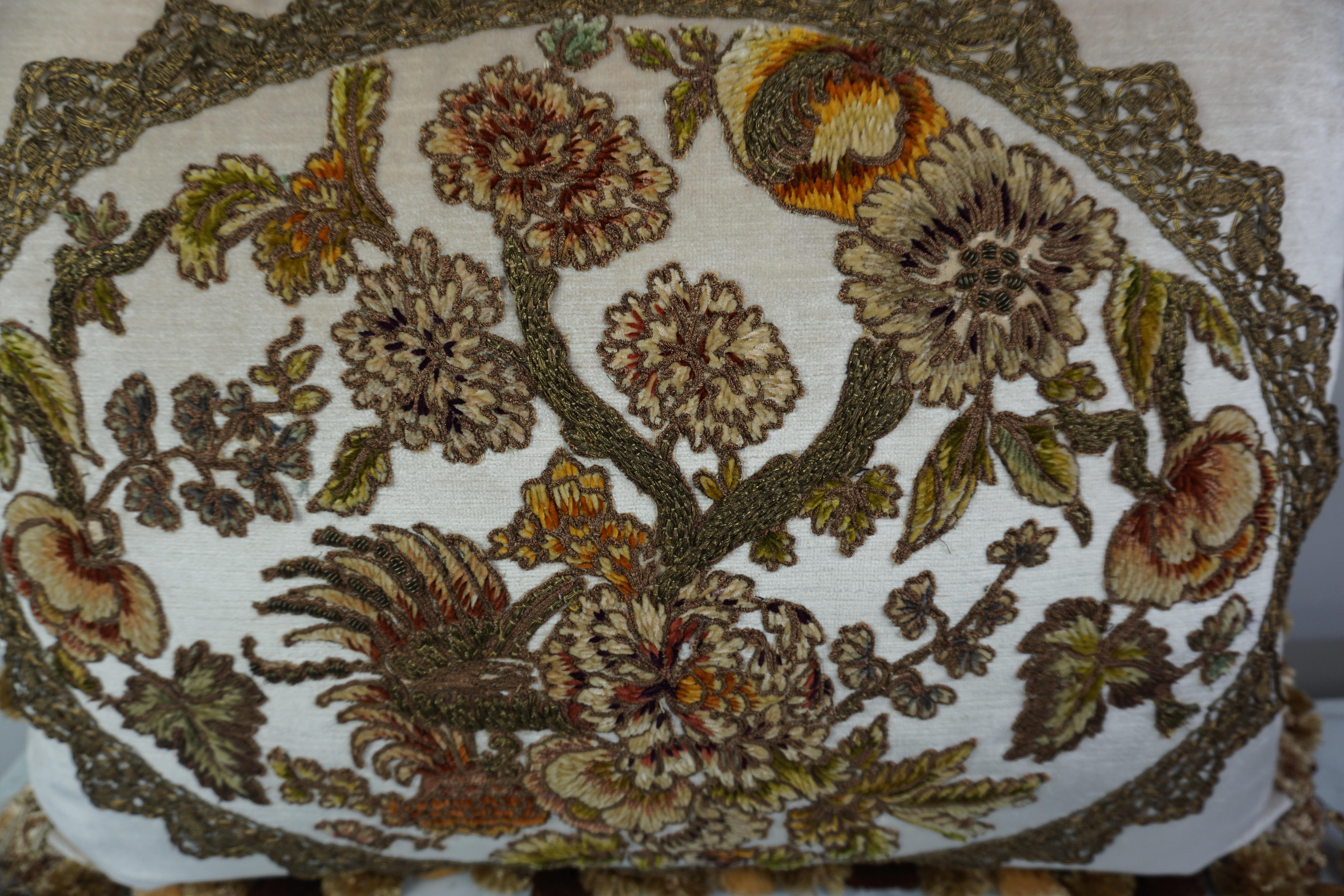 Rococo Metallic and Chenille Appliqued Pillow by Melissa Levinson For Sale