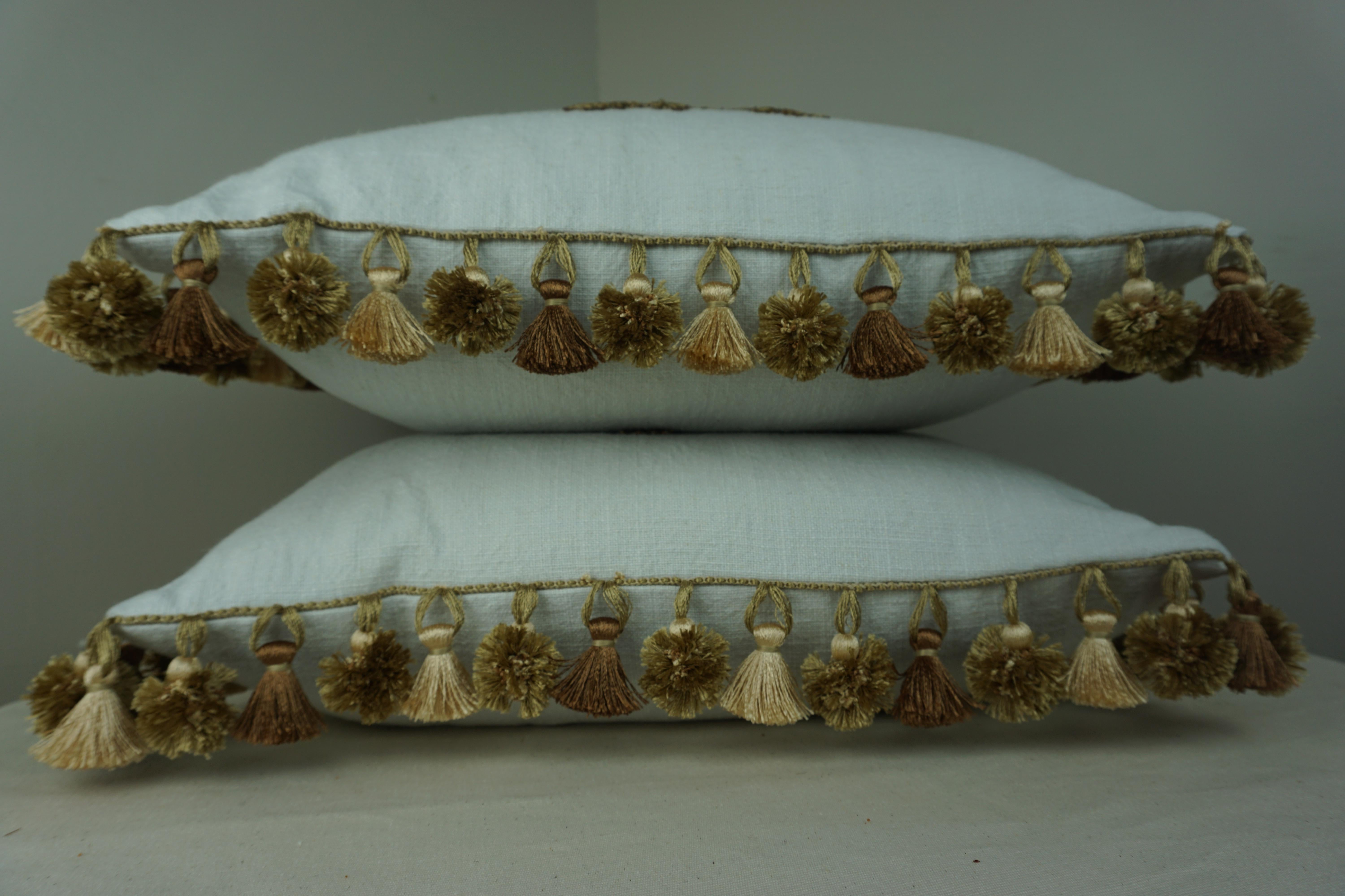 Rococo Metallic and Chenille Floral Appliqued Linen Pillows by Melissa Levinson For Sale