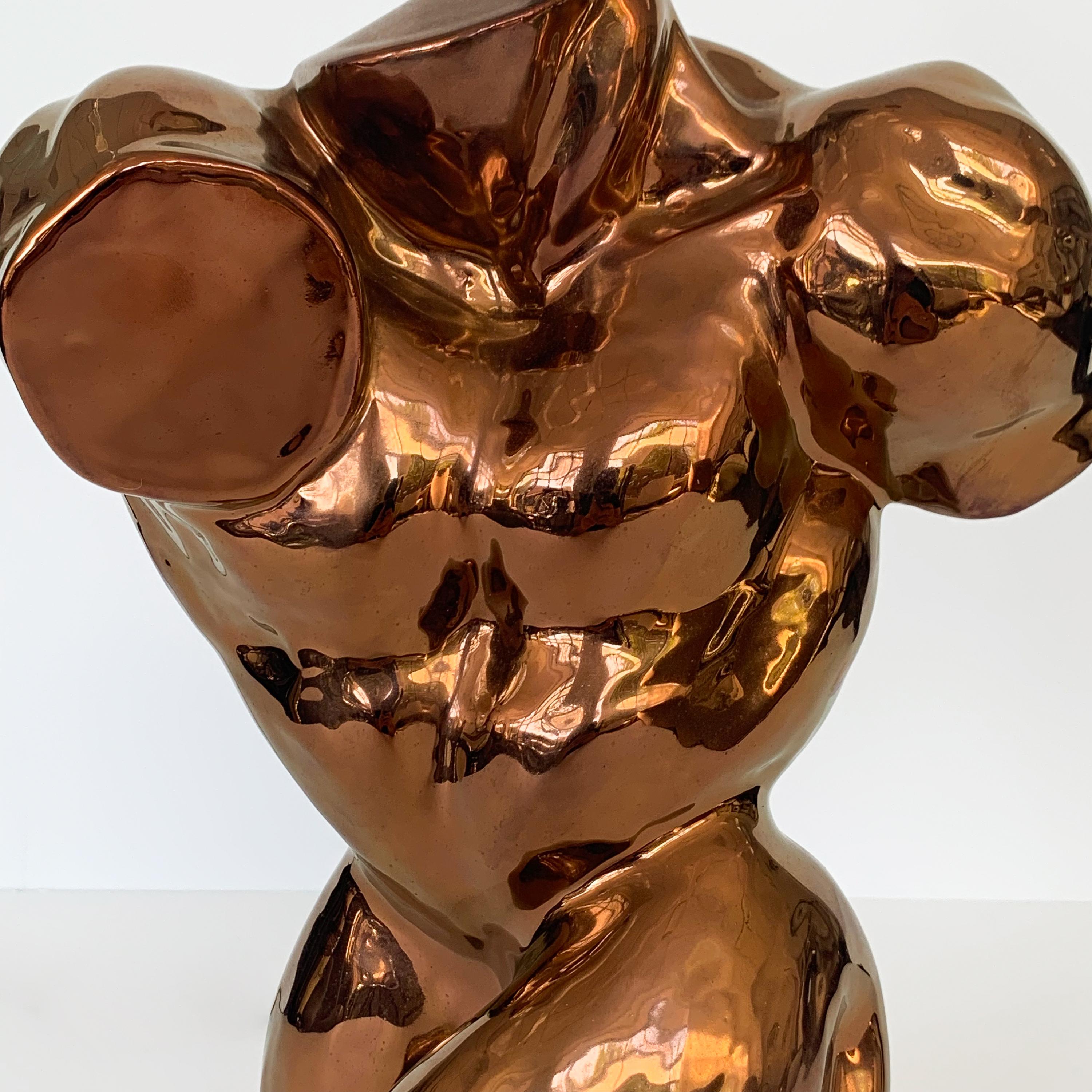 Metallic Copper Glazed Ceramic Nude Male Torso Table Lamp 2
