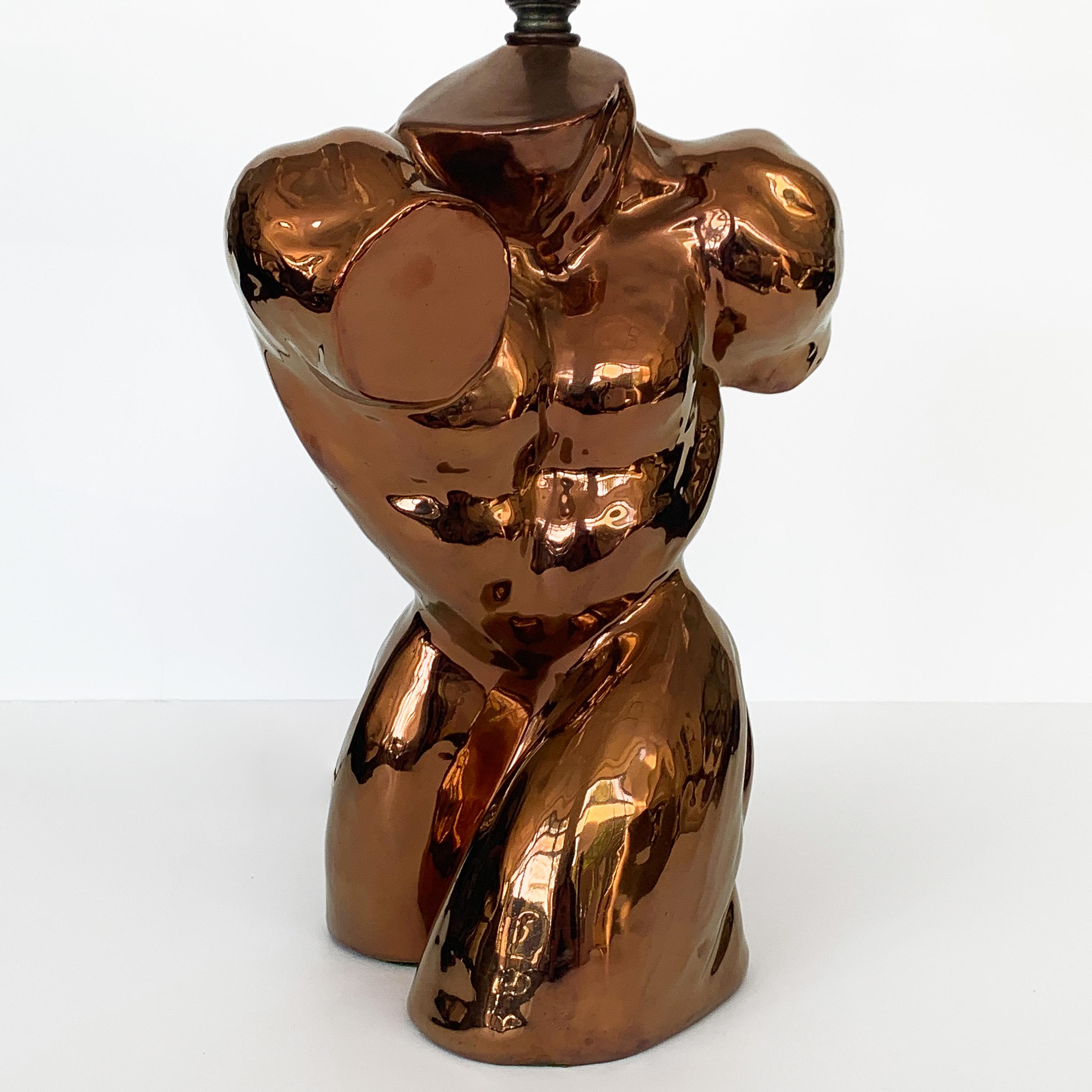 Metallic Copper Glazed Ceramic Nude Male Torso Table Lamp 4