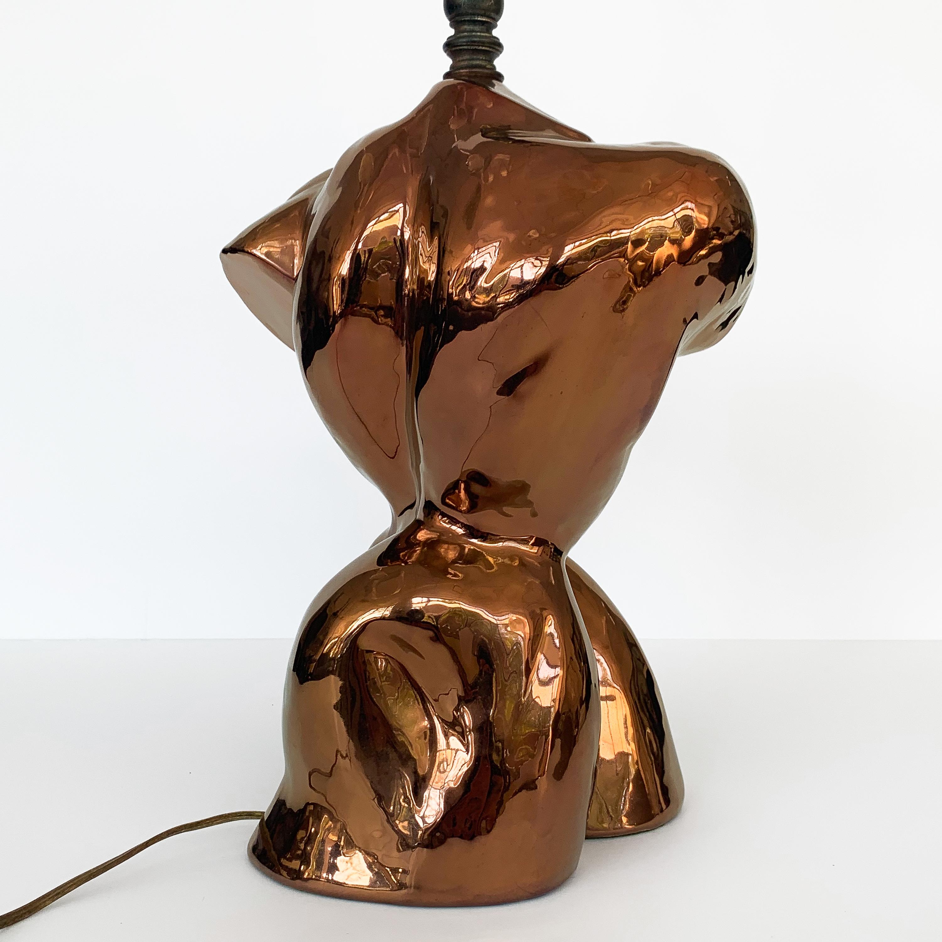 Metallic Copper Glazed Ceramic Nude Male Torso Table Lamp 1
