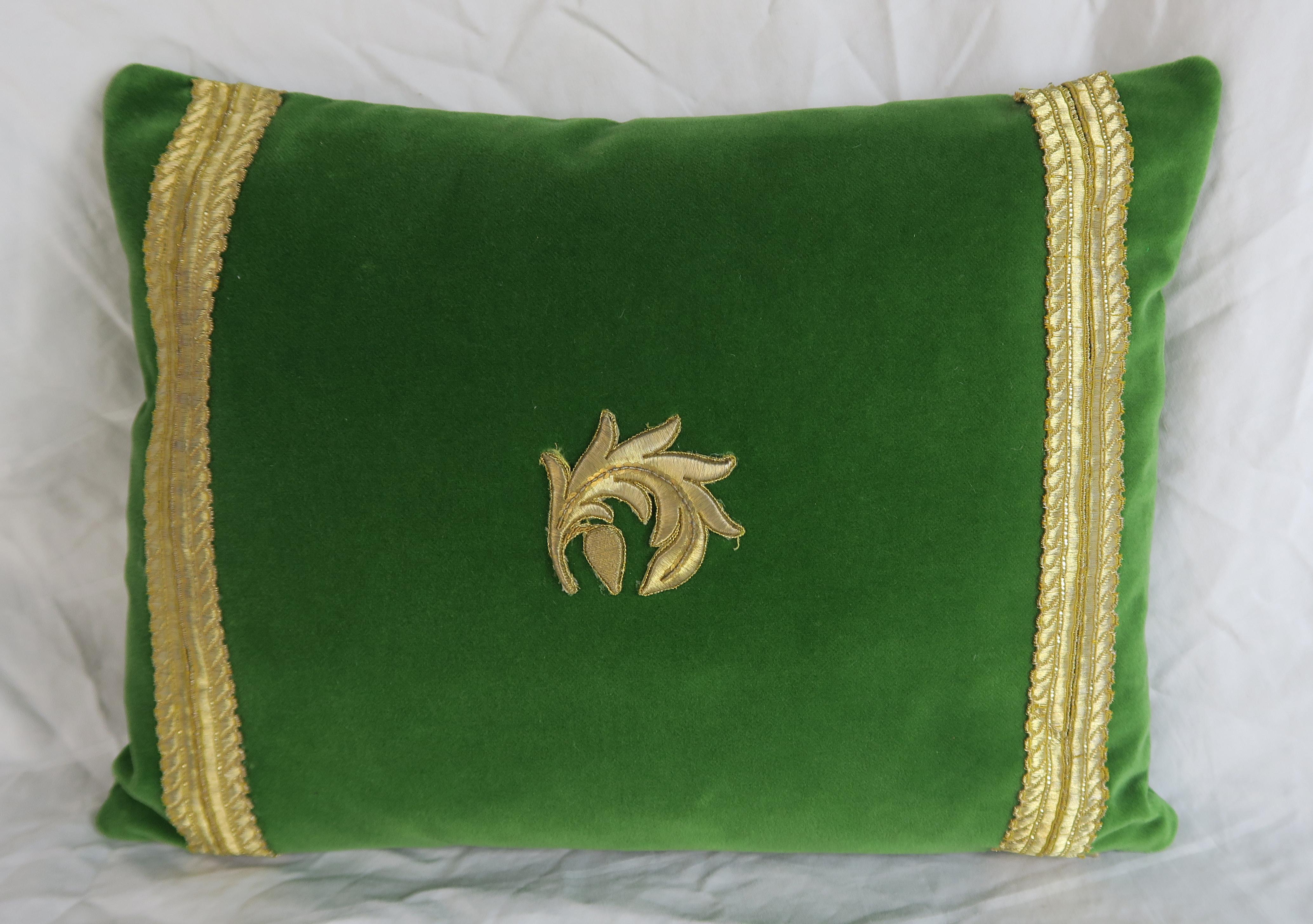 Other Metallic Embroidered Green Velvet Pillows, Pair