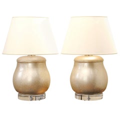 Metallic Finish Potbelly Form Lamp with Brand New Acrylic Bases
