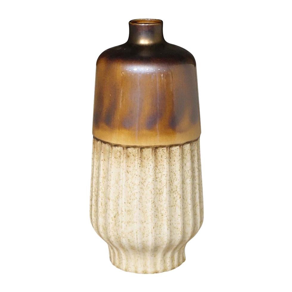 Metallic Glaze and Cream Rib Vase, Contemporary