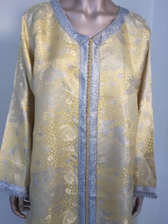 Metallic Gold and Silver Brocade 1970s Maxi Dress Caftan, Evening Gown Kaftan