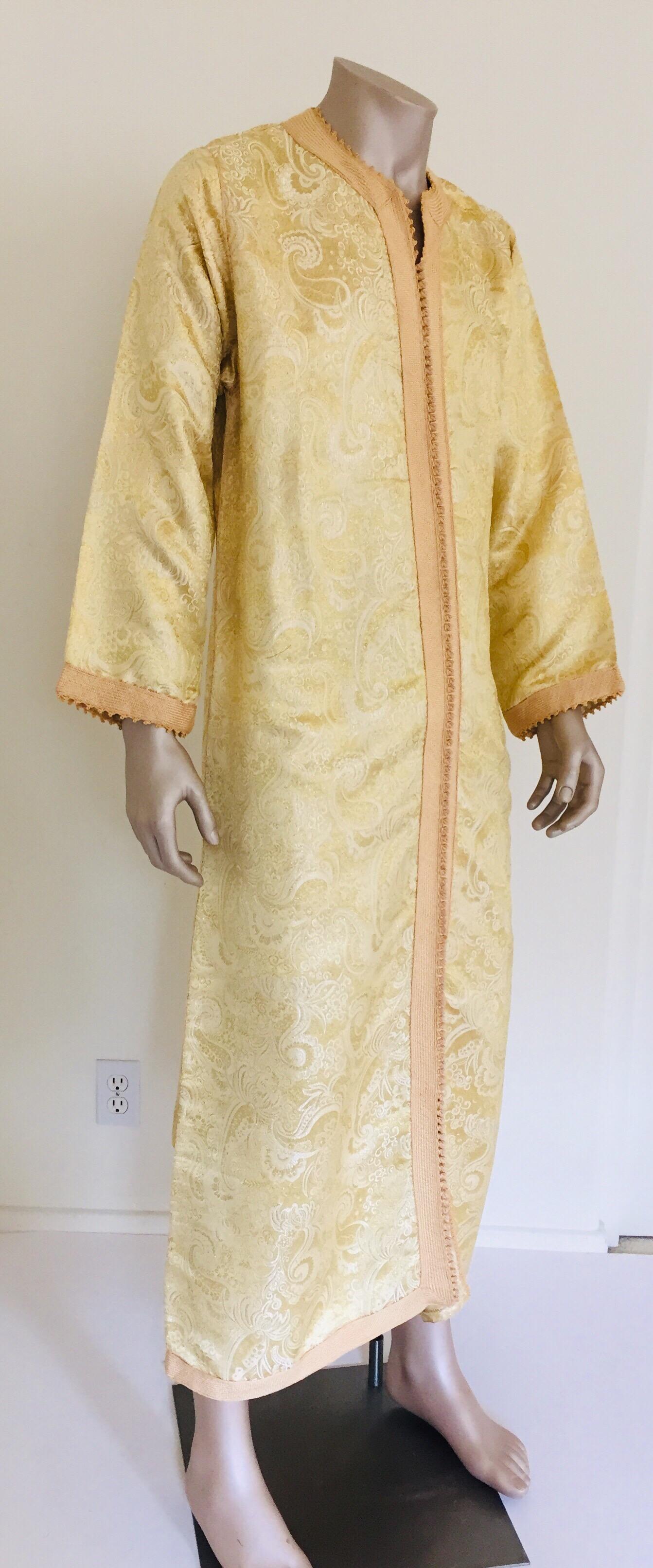 Hand-Carved Moroccan Kaftan Gold and Silver Brocade 1970s Maxi Dress Caftan For Sale
