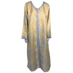 Metallic Gold and Silver Brocade 1970s Maxi Dress Caftan, Evening Gown Kaftan