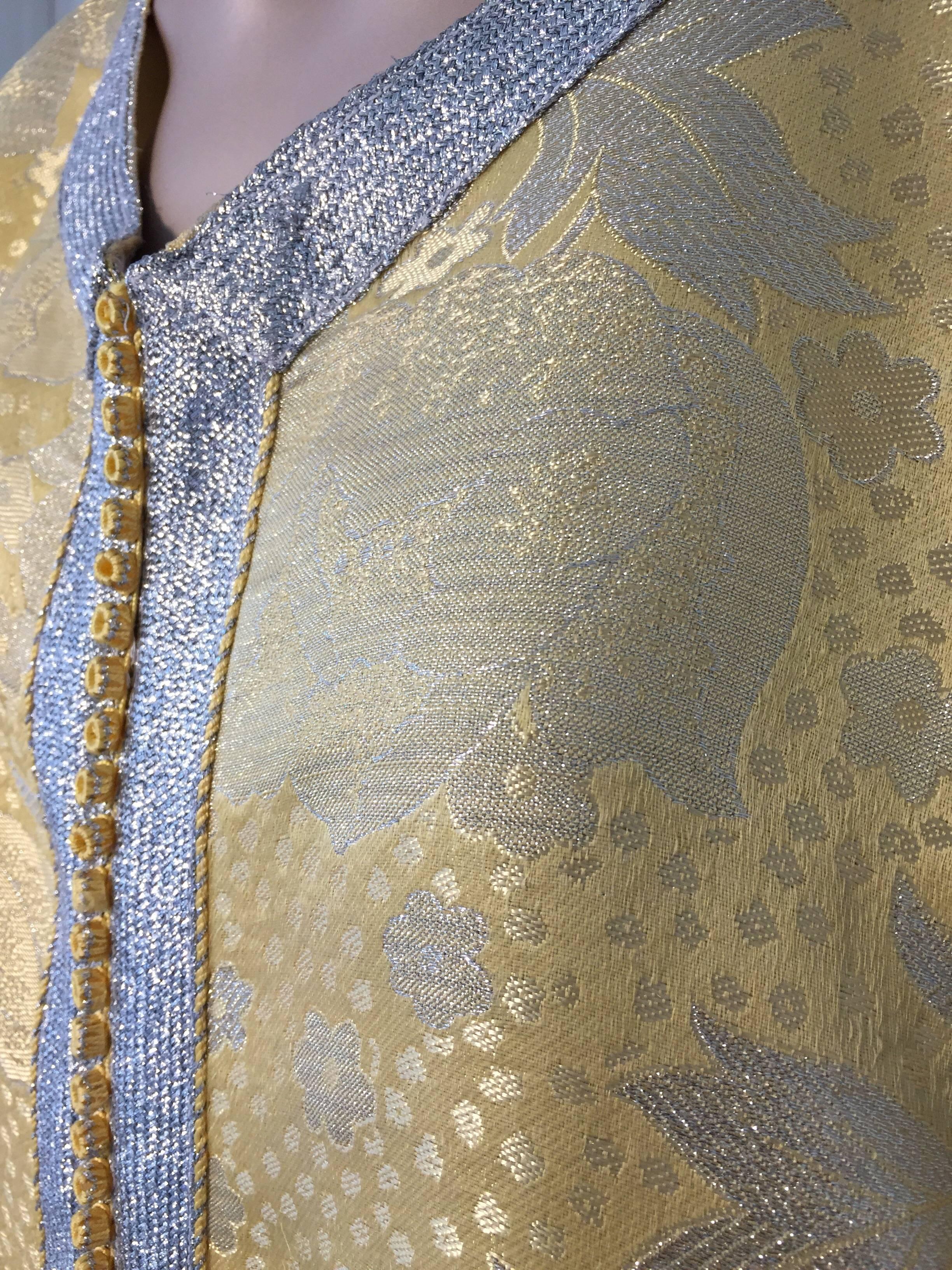 20th Century Metallic Gold and Silver Brocade 1970s Maxi Dress Caftan, Evening Gown Kaftan For Sale