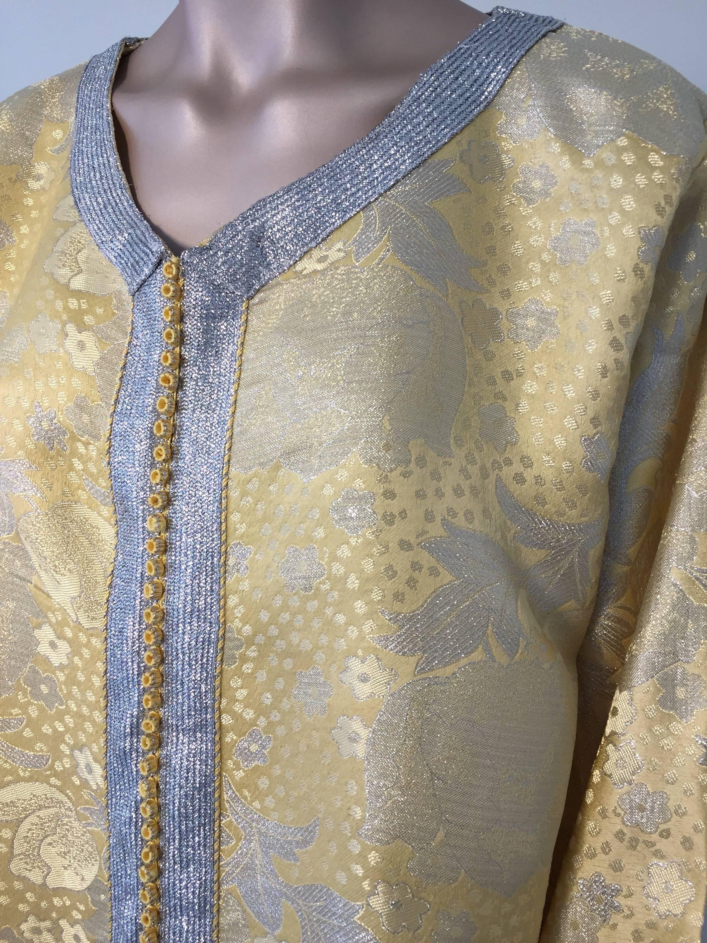 Moorish Metallic Gold and Silver Brocade 1970s Maxi Dress Caftan, Evening Gown Kaftan For Sale