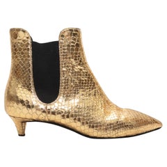 Metallic Gold & Black Giuseppe Zanotti Snakeskin Pointed-Toe Heeled Booties Size