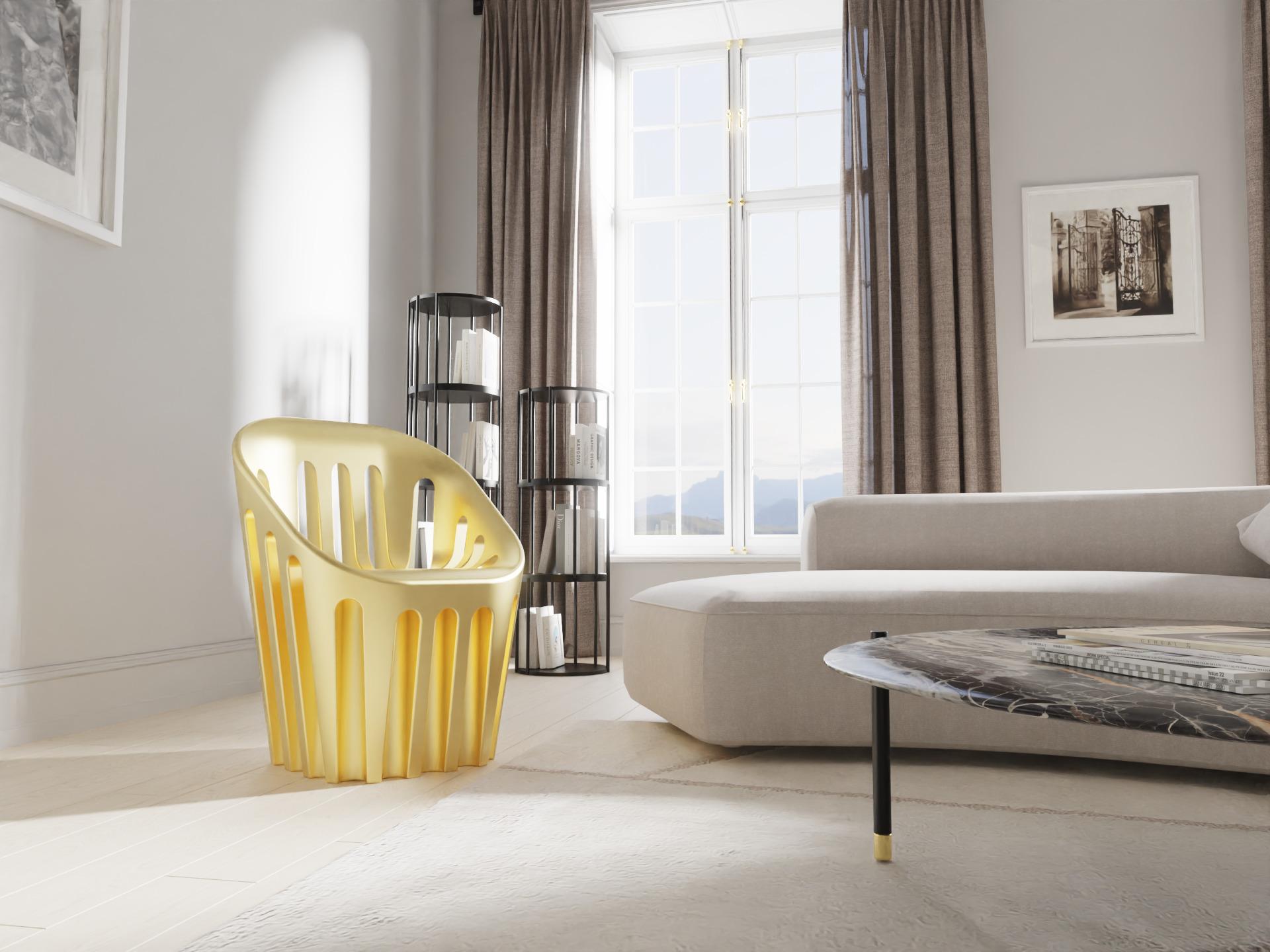 Contemporary Metallic Gold Glossy Coliseum Chair by Alvaro Uribe For Sale