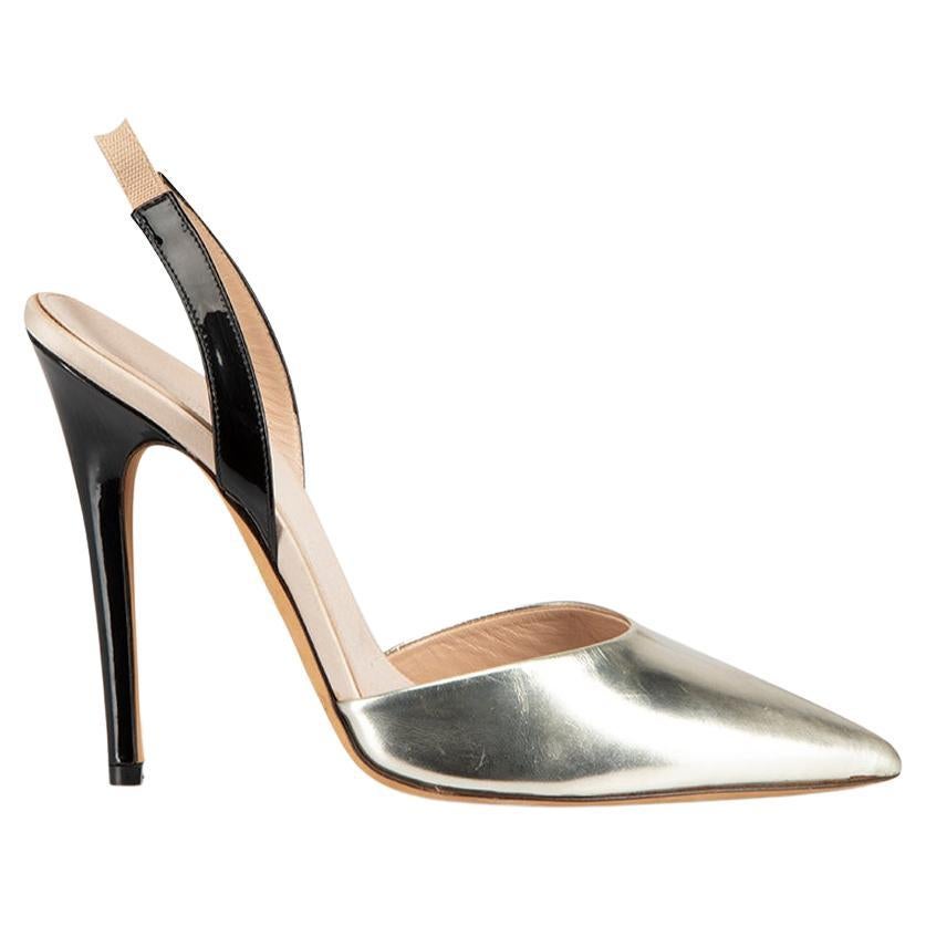 Metallic Gold Patent Leather Slingback Pumps Size IT 38 For Sale
