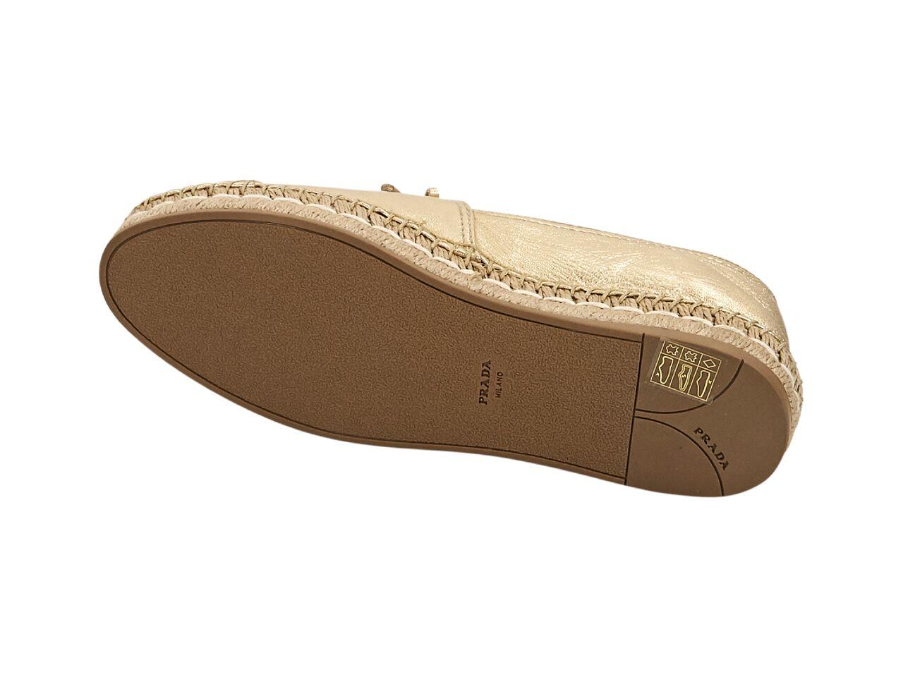 Metallic Gold Prada Leather Flat Espadrilles In Good Condition In New York, NY