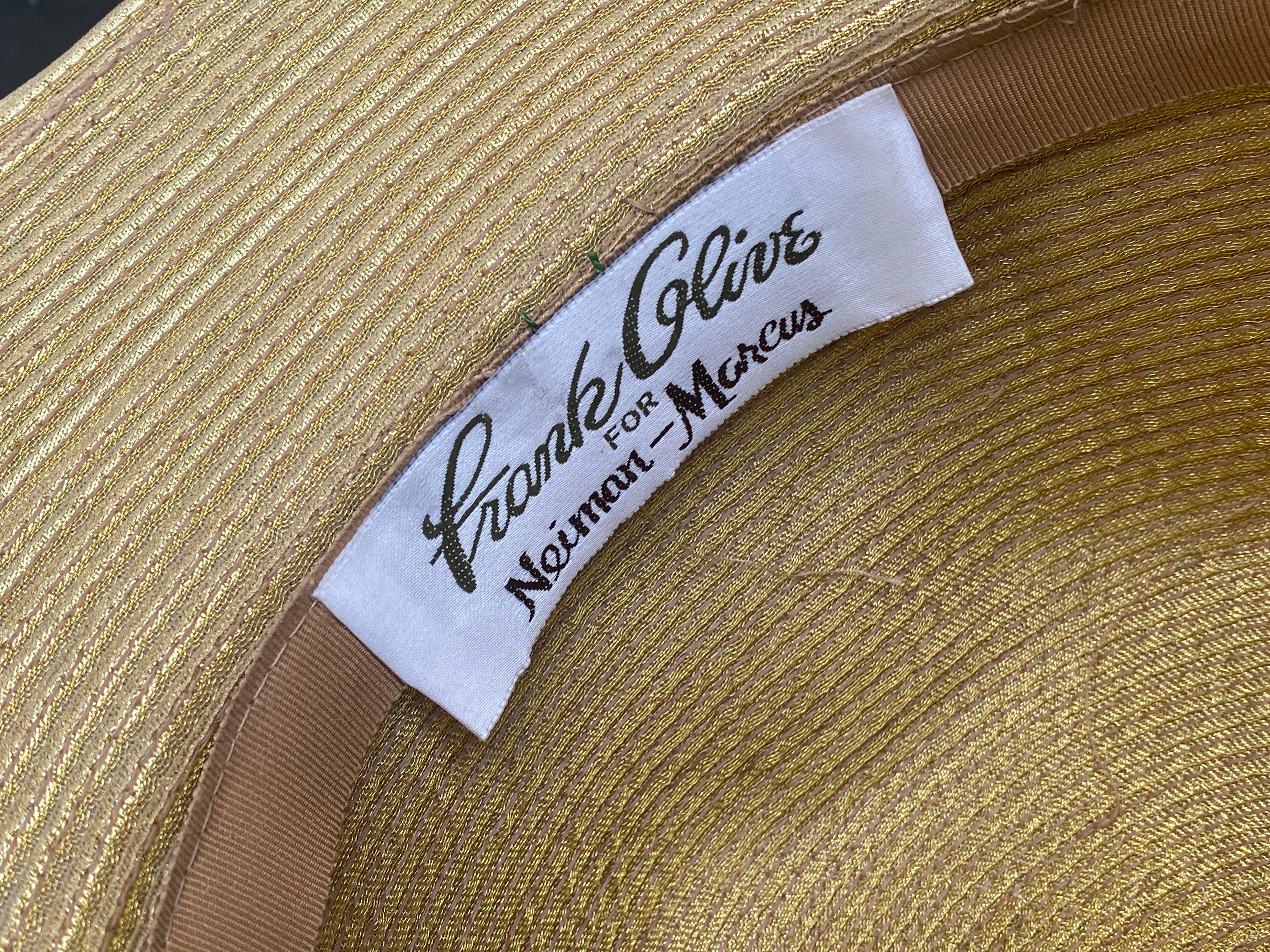 Metallic Gold Straw Modernist Hat by Frank Olive for Neiman Marcus  For Sale 6