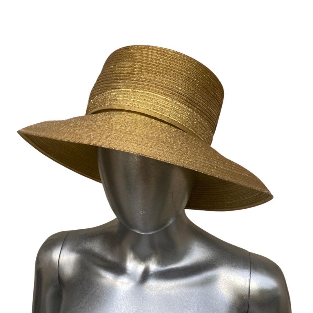 Metallic Gold Straw Modernist Hat by Frank Olive for Neiman Marcus  In Good Condition For Sale In Palm Springs, CA