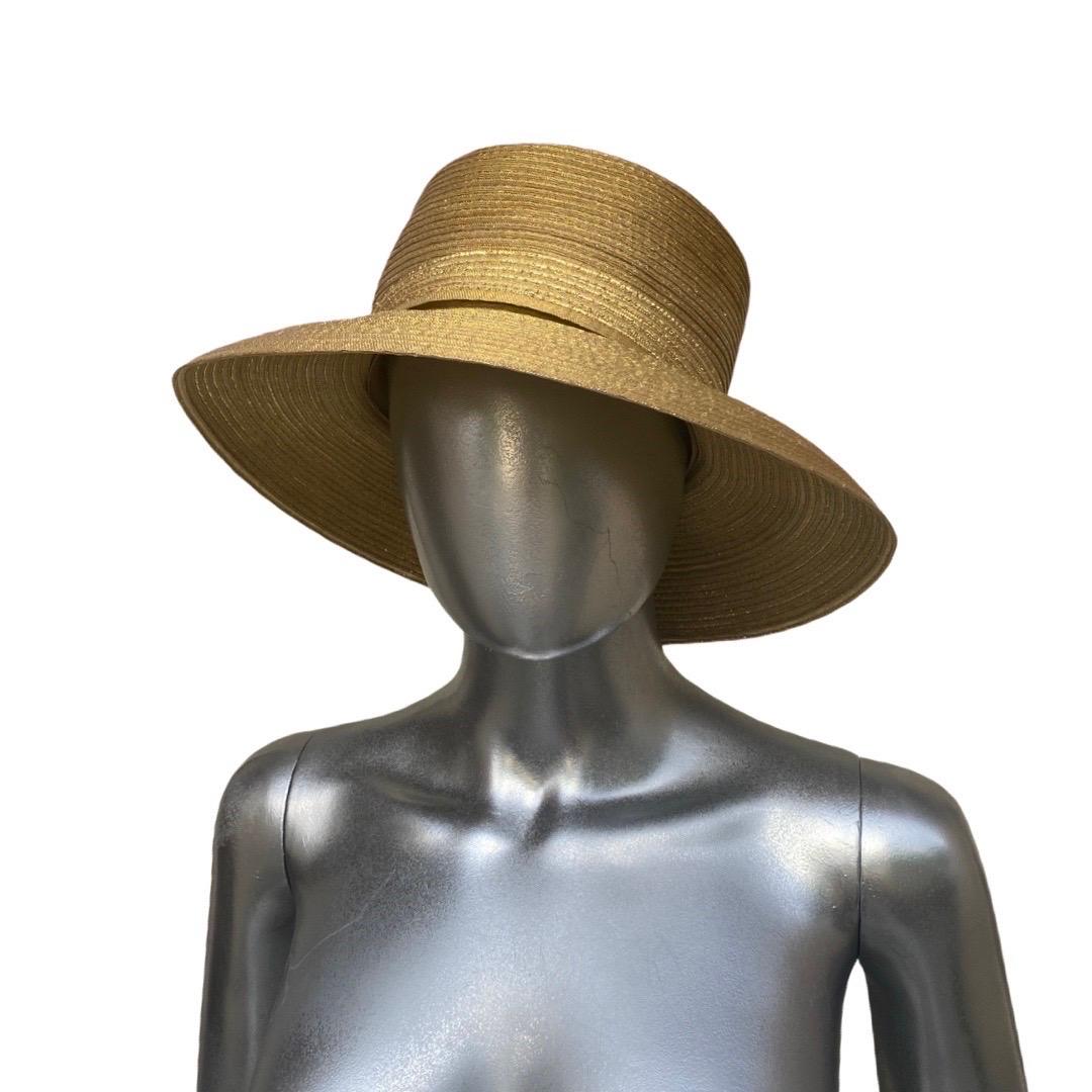 Women's Metallic Gold Straw Modernist Hat by Frank Olive for Neiman Marcus  For Sale