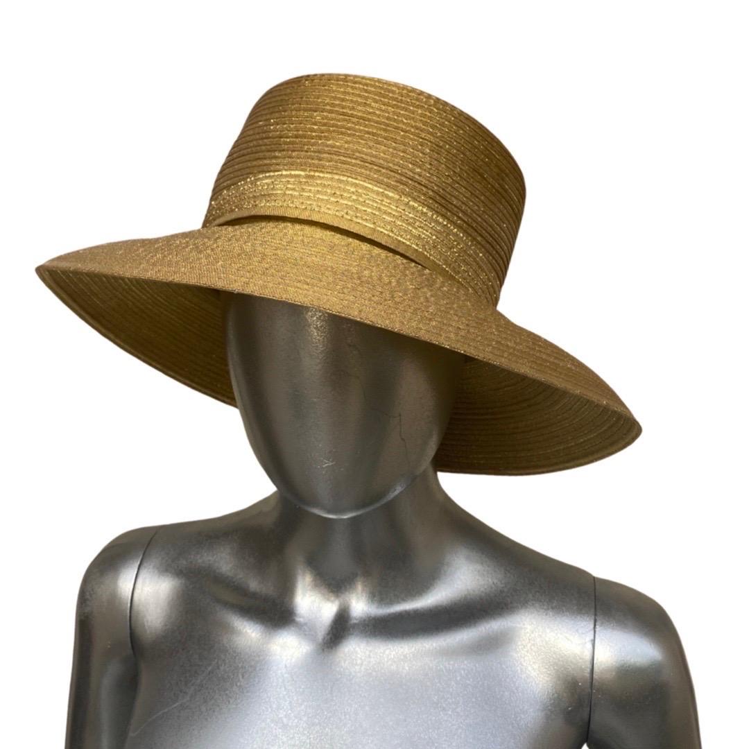 Metallic Gold Straw Modernist Hat by Frank Olive for Neiman Marcus  For Sale 1