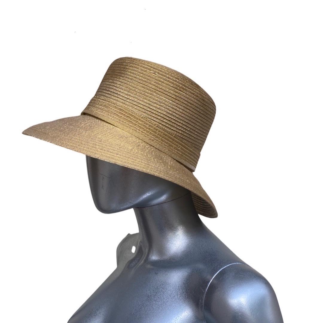 Metallic Gold Straw Modernist Hat by Frank Olive for Neiman Marcus  For Sale 2