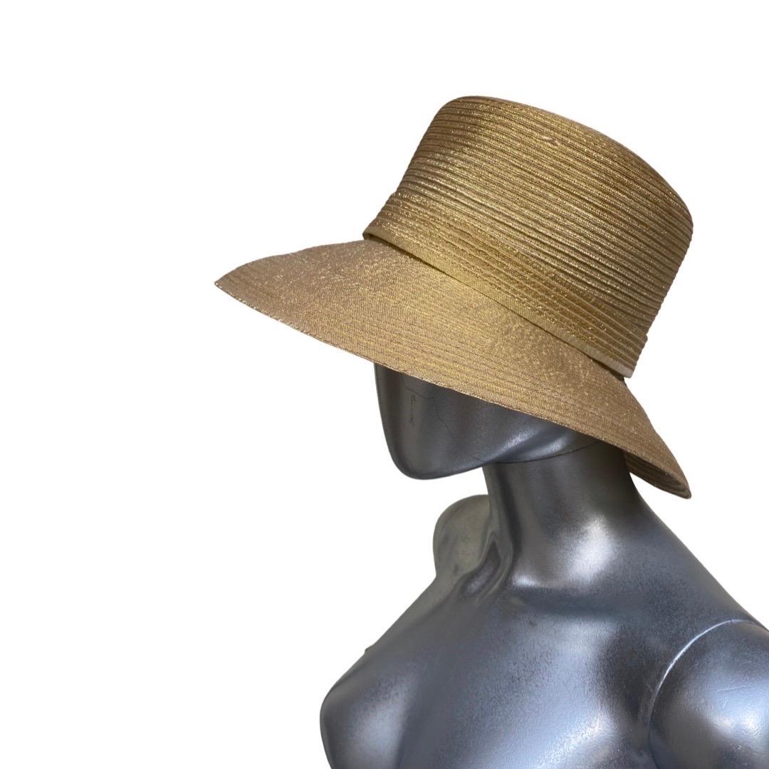 Metallic Gold Straw Modernist Hat by Frank Olive for Neiman Marcus  For Sale 3