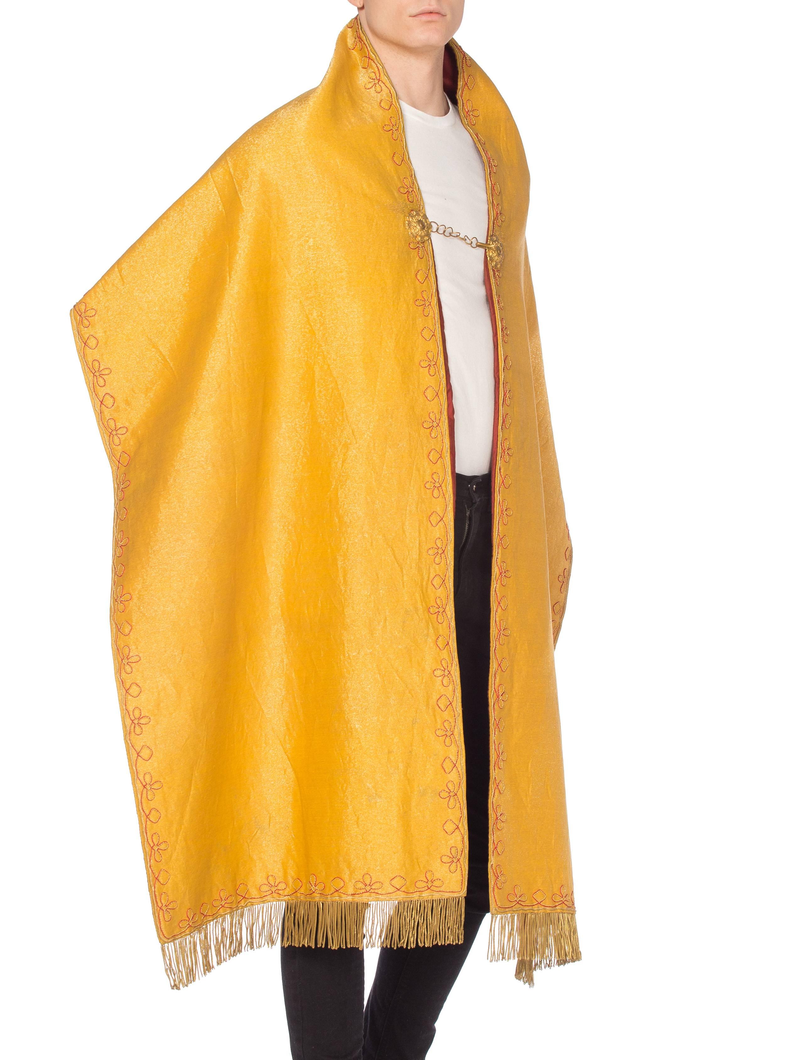 Women's or Men's Victorian Gold & Cotton Embroidered Catholic Mantle Cape With Fringe For Sale