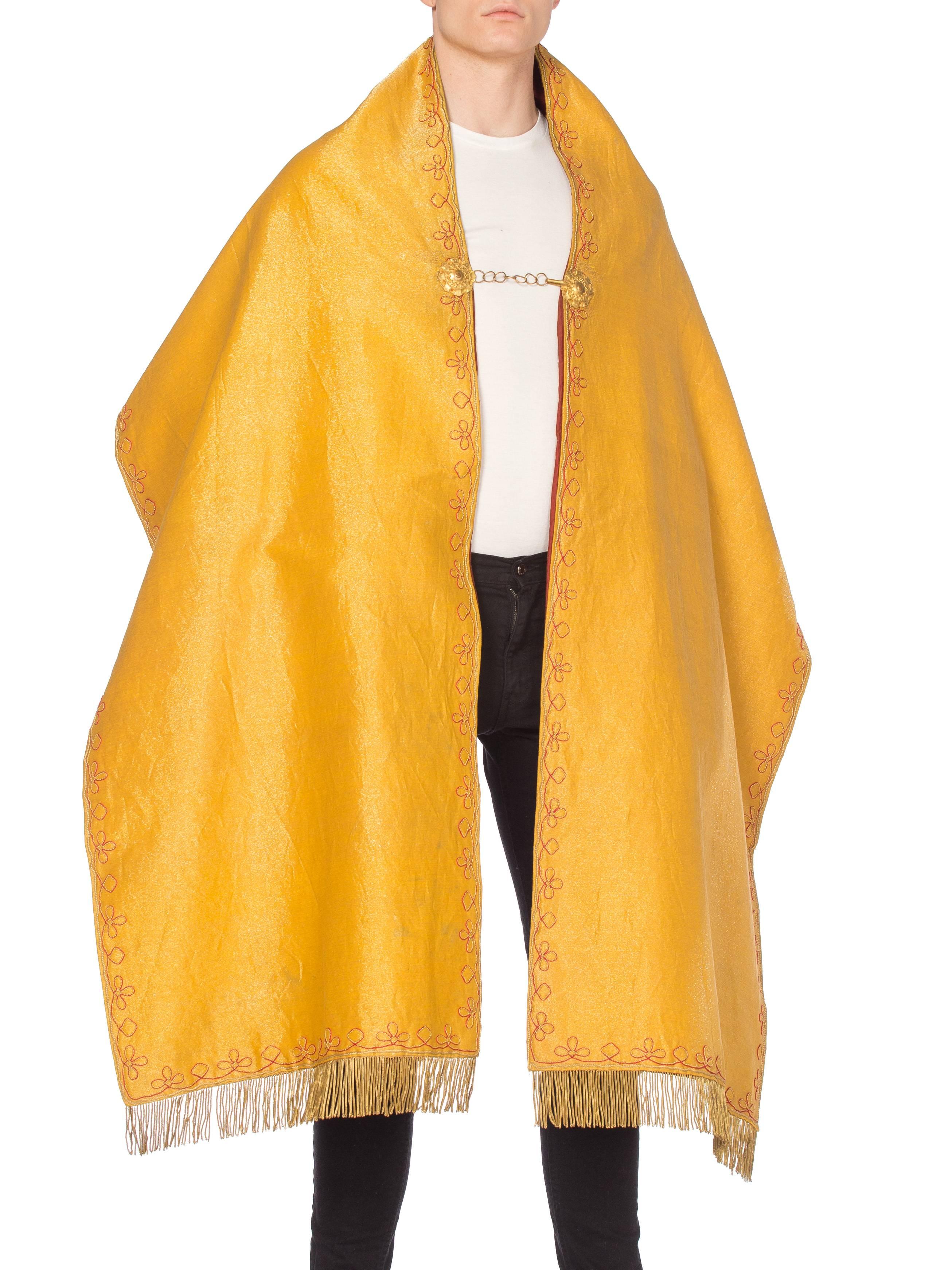 Victorian Gold & Cotton Embroidered Catholic Mantle Cape With Fringe For Sale 1