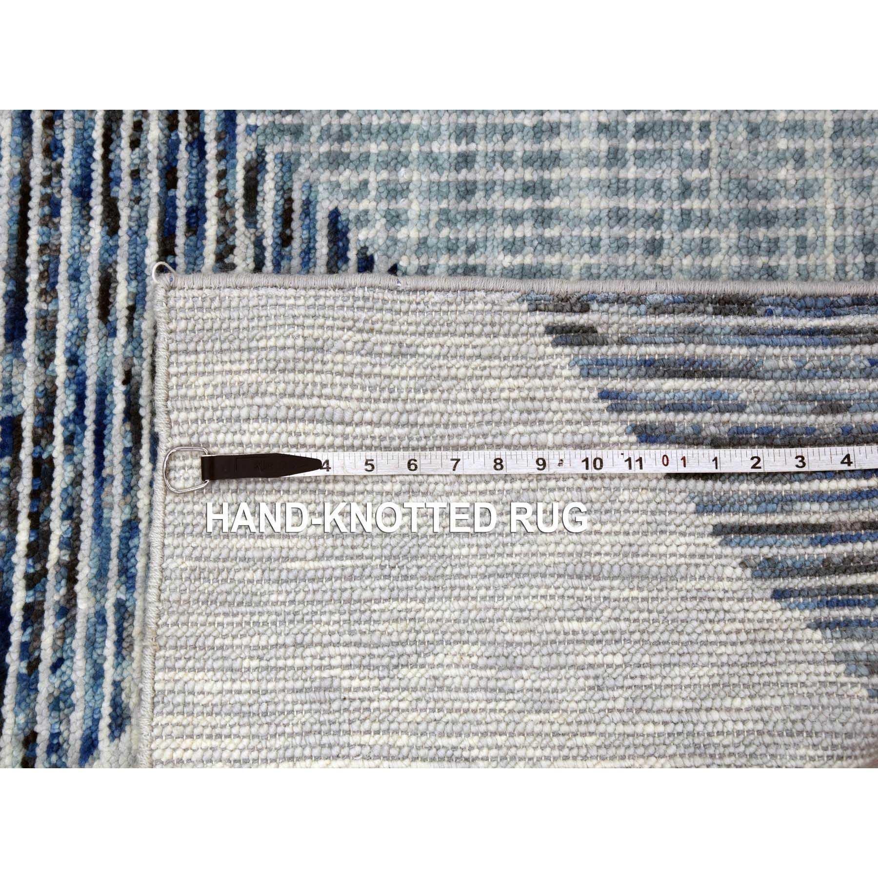 Metallisch Grau Geometrisch Art Deco Collection Weiche Wolle Handgeknüpft Orientteppich im Angebot 6